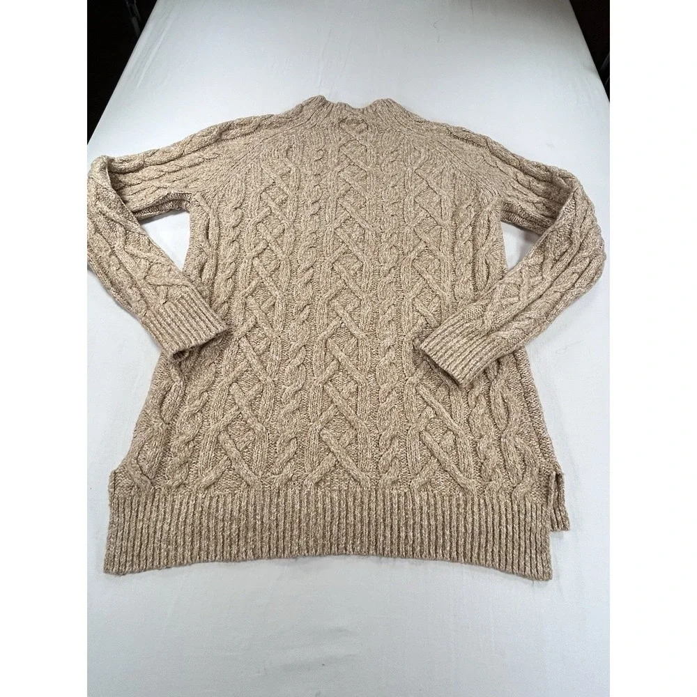 Michael Kors Women's M Cable Knit Fisherman Mock Neck Sweater Brown Camel Soft